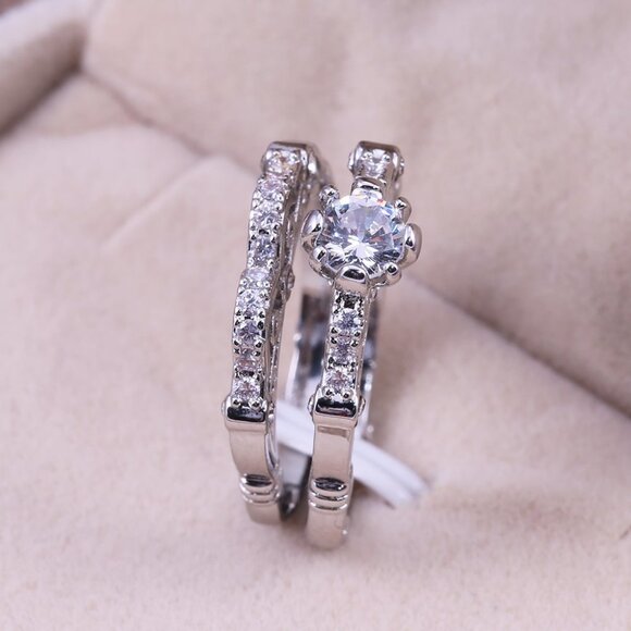 🔥 Luxury Flower Carved Wedding/Engagement Silver Ring Set for Women,VIP528 - Picture 4 of 6